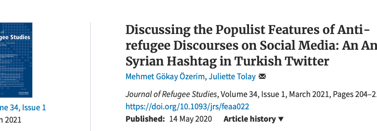 New article by Dr. Özerim, M. G. “Discussing the populist features of anti-refugee discourses on social media: an anti-Syrian hashtag in Turkish Twitter”.