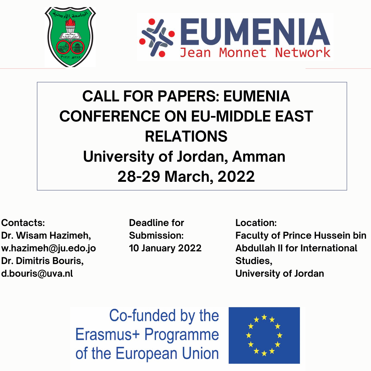 Call for Papers: EUMENIA Conference on EU-Middle East Relations, University of Jordan, Amman, 28-29 March 2022