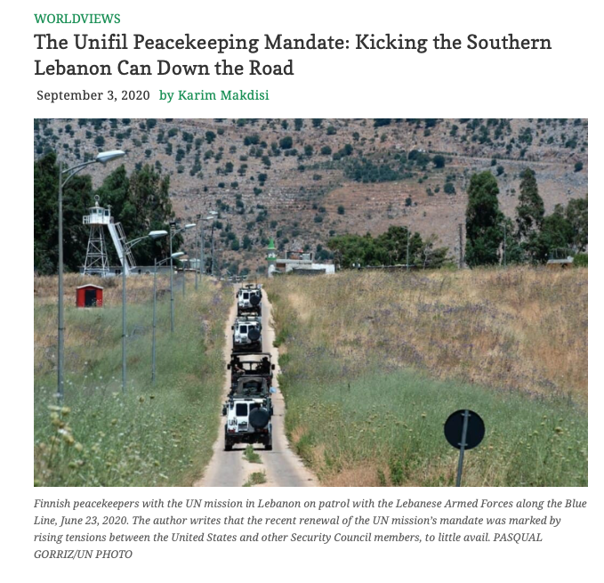 New article by Prof Karim Makdisi entitled ​“The Unifil Peacekeeping Mandate: Kicking the Southern Lebanon Can Down the Road”