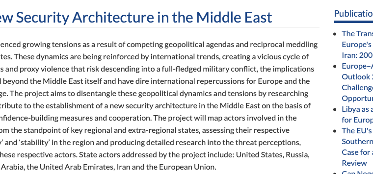 The Istituto Affari Internazionali (IAI) ​published a series of papers and held various events under the topic ​“Fostering a New Security Architecture in the Middle East​”​