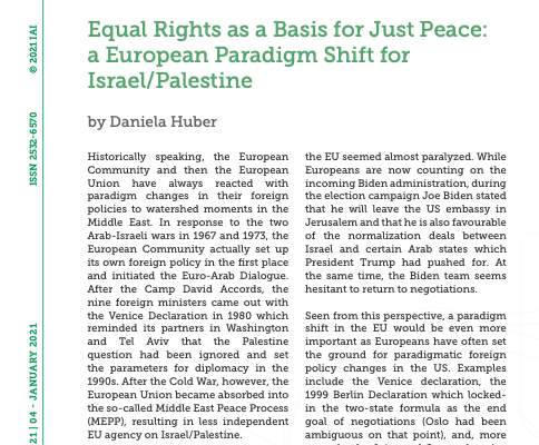 New Article by Dr Daniela Huber, “Equal Rights as a Basis for Just Peace: a European Paradigm Shift for Israel/Palestine”