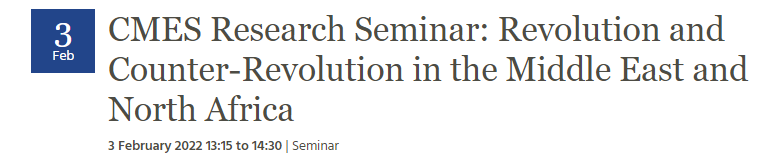 PROF. MICHELLE PACE WILL PARTICIPATE IN CMES RESEARCH SEMINAR: REVOLUTION AND COUNTER-REVOLUTION IN THE MIDDLE EAST AND NORTH AFRICA